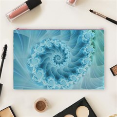 Silky Blue Spiral Fractal Cosmetic Bag (Large) from ArtsNow.com Front