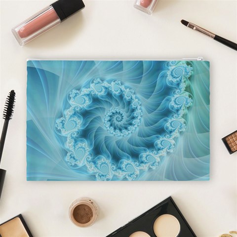 Silky Blue Spiral Fractal Cosmetic Bag (Large) from ArtsNow.com Back