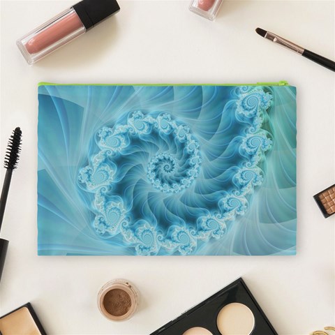 Silky Blue Spiral Fractal Cosmetic Bag (Large) from ArtsNow.com Back