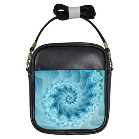 Silky Blue Spiral Fractal Girls Sling Bag from ArtsNow.com Front