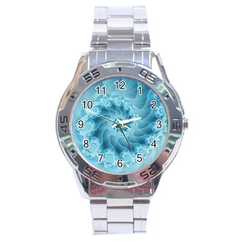 Silky Blue Spiral Fractal Stainless Steel Analogue Watch from ArtsNow.com Front