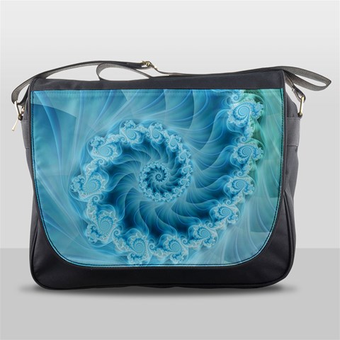 Silky Blue Spiral Fractal Messenger Bag from ArtsNow.com Front