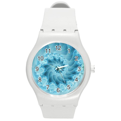 Silky Blue Spiral Fractal Round Plastic Sport Watch (M) from ArtsNow.com Front