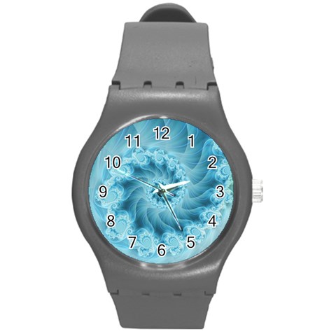 Silky Blue Spiral Fractal Round Plastic Sport Watch (M) from ArtsNow.com Front