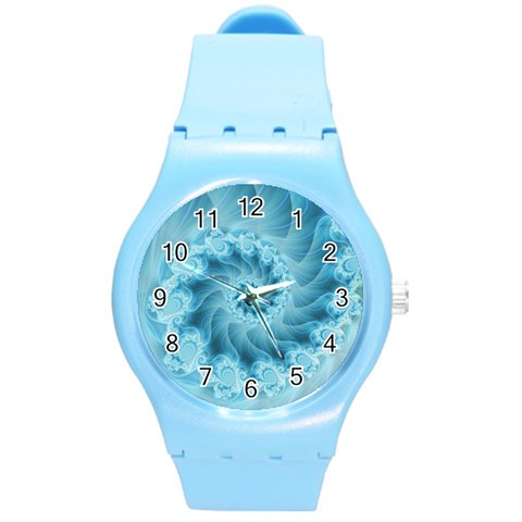 Silky Blue Spiral Fractal Round Plastic Sport Watch (M) from ArtsNow.com Front