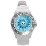 Silky Blue Spiral Fractal Round Plastic Sport Watch (L)