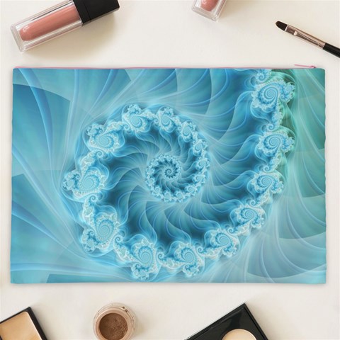 Silky Blue Spiral Fractal Cosmetic Bag (XXL) from ArtsNow.com Back