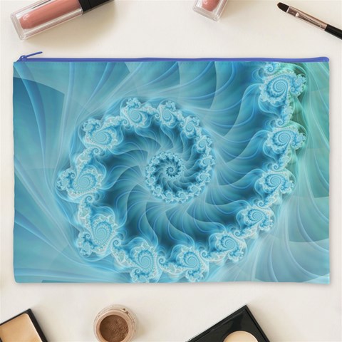 Silky Blue Spiral Fractal Cosmetic Bag (XXXL) from ArtsNow.com Front