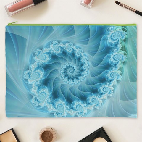 Silky Blue Spiral Fractal Cosmetic Bag (XXXL) from ArtsNow.com Front