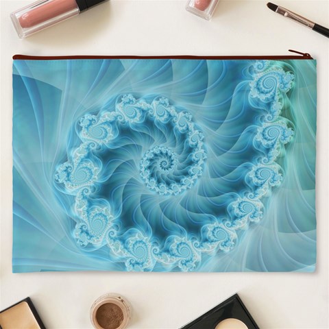 Silky Blue Spiral Fractal Cosmetic Bag (XXXL) from ArtsNow.com Back