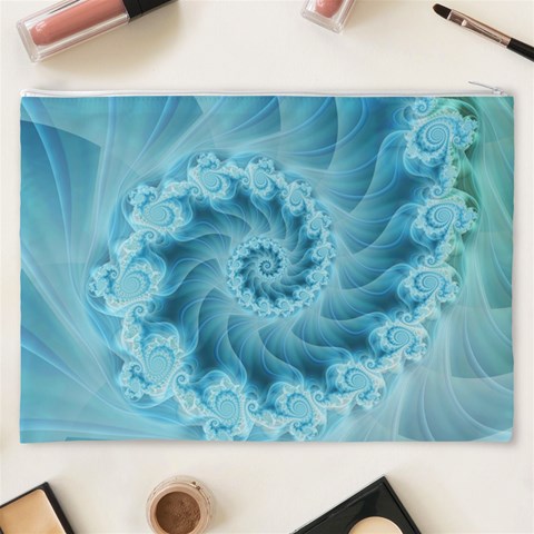 Silky Blue Spiral Fractal Cosmetic Bag (XXXL) from ArtsNow.com Back