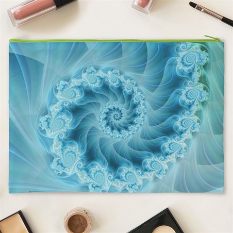 Silky Blue Spiral Fractal Cosmetic Bag (XXXL) from ArtsNow.com Back