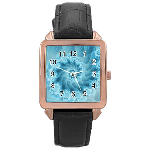 Silky Blue Spiral Fractal Rose Gold Leather Watch  from ArtsNow.com Front