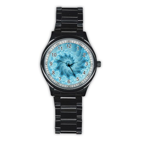 Silky Blue Spiral Fractal Stainless Steel Round Watch from ArtsNow.com Front