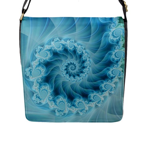 Silky Blue Spiral Fractal Flap Closure Messenger Bag (L) from ArtsNow.com Front