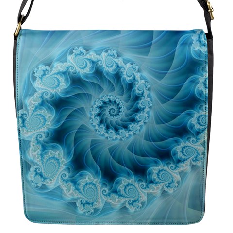 Silky Blue Spiral Fractal Flap Closure Messenger Bag (S) from ArtsNow.com Front