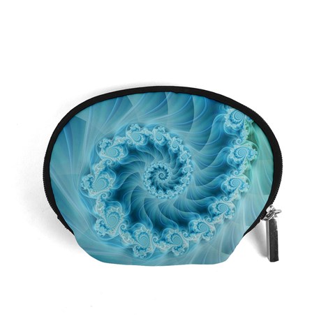 Silky Blue Spiral Fractal Accessory Pouch (Small) from ArtsNow.com Front