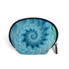 Silky Blue Spiral Fractal Accessory Pouch (Small) from ArtsNow.com Front