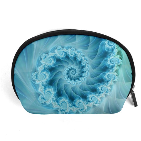 Silky Blue Spiral Fractal Accessory Pouch (Large) from ArtsNow.com Front