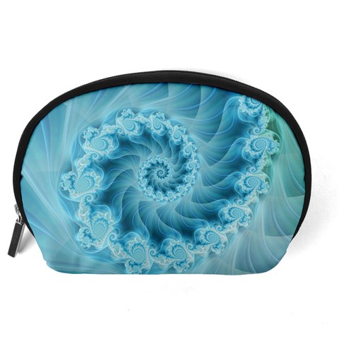 Silky Blue Spiral Fractal Accessory Pouch (Large) from ArtsNow.com Back