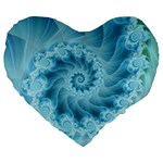 Silky Blue Spiral Fractal Large 19  Premium Flano Heart Shape Cushion