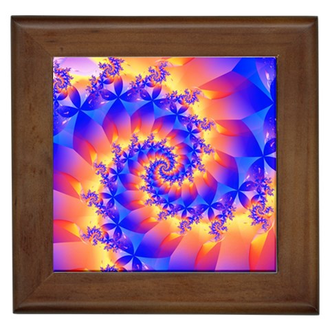 Colorful Psychedelic Spiral Fractal Framed Tile from ArtsNow.com Front