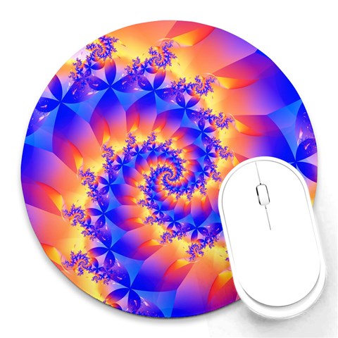 Colorful Psychedelic Spiral Fractal Round Mousepad from ArtsNow.com Front