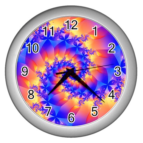 Colorful Psychedelic Spiral Fractal Wall Clock (Silver) from ArtsNow.com Front