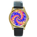 Colorful Psychedelic Spiral Fractal Round Gold Metal Watch