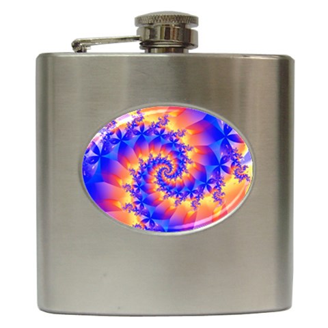 Colorful Psychedelic Spiral Fractal Hip Flask (6 oz) from ArtsNow.com Front