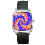 Colorful Psychedelic Spiral Fractal Square Metal Watch