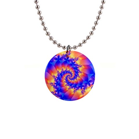 Colorful Psychedelic Spiral Fractal 1  Button Necklace from ArtsNow.com Front