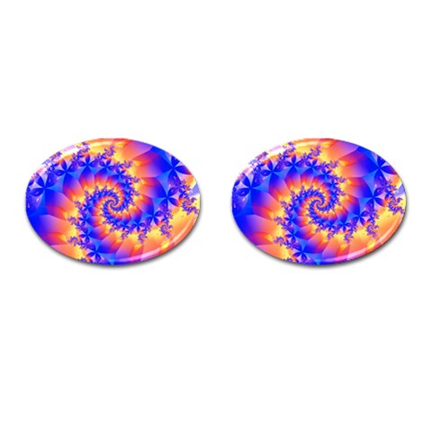 Colorful Psychedelic Spiral Fractal Cufflinks (Oval) from ArtsNow.com Front(Pair)