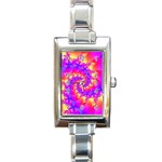 Colorful Psychedelic Spiral Fractal Rectangle Italian Charm Watch