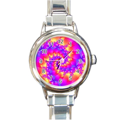 Colorful Psychedelic Spiral Fractal Round Italian Charm Watch from ArtsNow.com Front