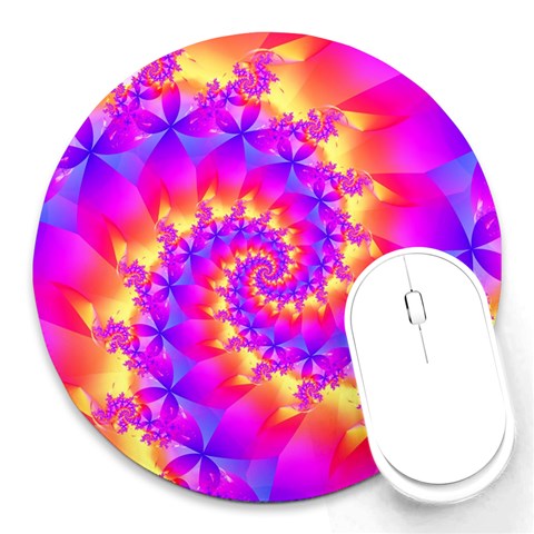 Colorful Psychedelic Spiral Fractal Round Mousepad from ArtsNow.com Front