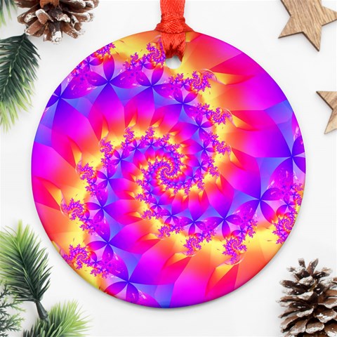 Colorful Psychedelic Spiral Fractal Ornament (Round) from ArtsNow.com Front