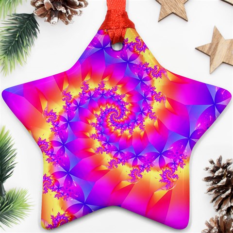 Colorful Psychedelic Spiral Fractal Ornament (Star) from ArtsNow.com Front