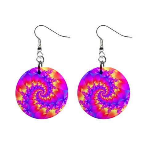 Colorful Psychedelic Spiral Fractal 1  Button Earrings from ArtsNow.com Front