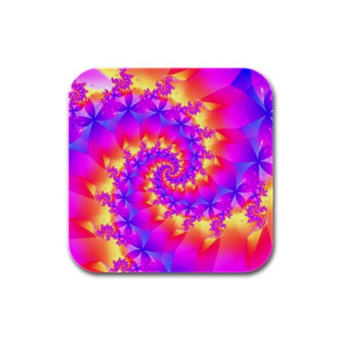 Colorful Psychedelic Spiral Fractal Rubber Square Coaster (4 pack) from ArtsNow.com Front