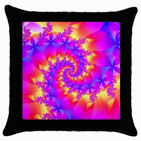 Colorful Psychedelic Spiral Fractal Throw Pillow Case (Black) from ArtsNow.com Front