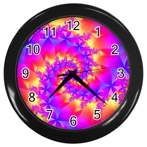 Colorful Psychedelic Spiral Fractal Wall Clock (Black) from ArtsNow.com Front