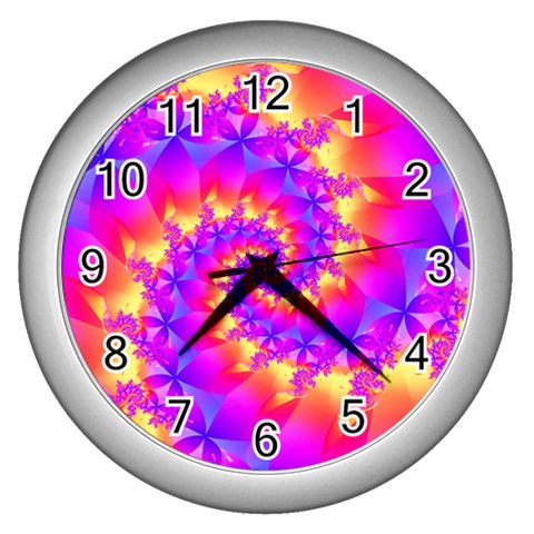 Colorful Psychedelic Spiral Fractal Wall Clock (Silver) from ArtsNow.com Front