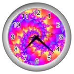 Colorful Psychedelic Spiral Fractal Wall Clock (Silver)