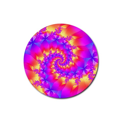 Colorful Psychedelic Spiral Fractal Rubber Coaster (Round) from ArtsNow.com Front