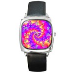 Colorful Psychedelic Spiral Fractal Square Metal Watch