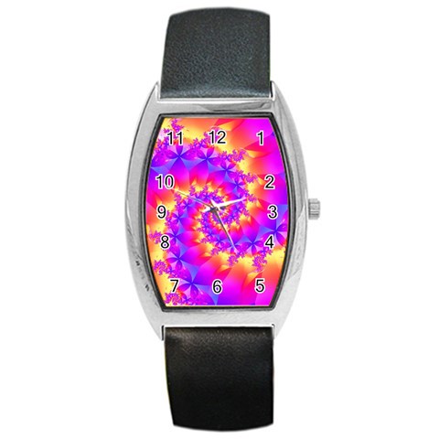 Colorful Psychedelic Spiral Fractal Barrel Style Metal Watch from ArtsNow.com Front