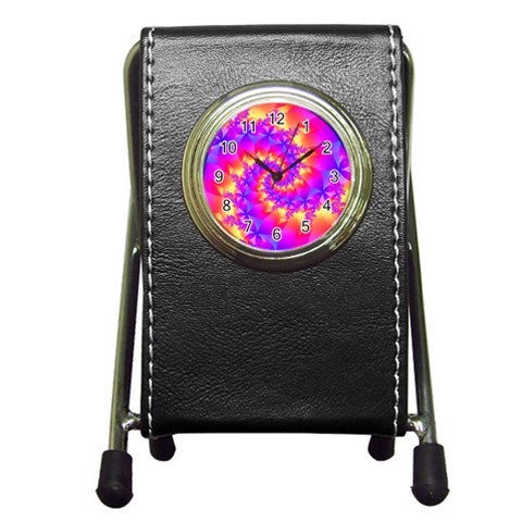 Colorful Psychedelic Spiral Fractal Pen Holder Desk Clock from ArtsNow.com Front