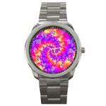 Colorful Psychedelic Spiral Fractal Sport Metal Watch