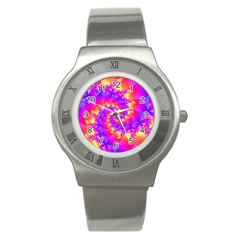 Colorful Psychedelic Spiral Fractal Stainless Steel Watch from ArtsNow.com Front